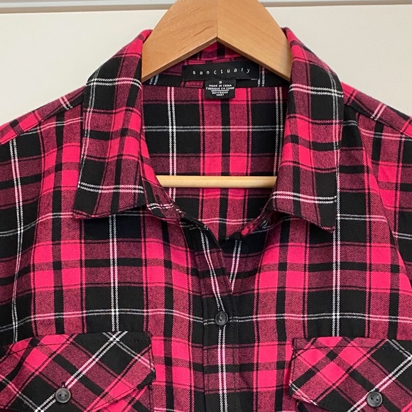Sanctuary pink & black plaid soft flannel … - Picture 2 of 13